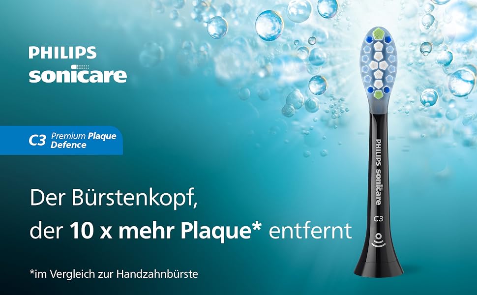 Смінні зубні щітки Philips Sonicare C3 Premium Plaque Defense, оригінальні насадки для видалення нальоту, чорні, 6 шт, HX9046/88