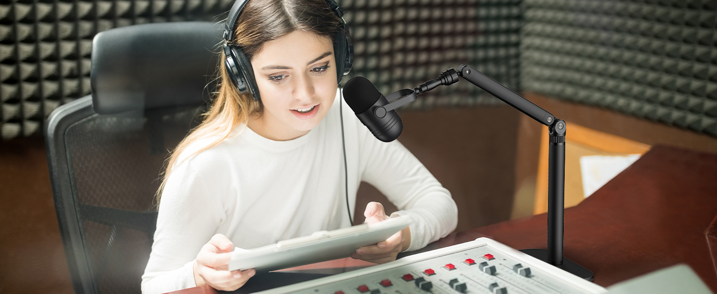 Тримач для мікрофона на стіл, регульований кронштейн 1/4-3/8-5/8 дюйми для Blue Yeti, Fifine, HyperX, мікрофонів/веб-камер/DSLR камер для студії, подкастів, стрімінгу (7-50 см)