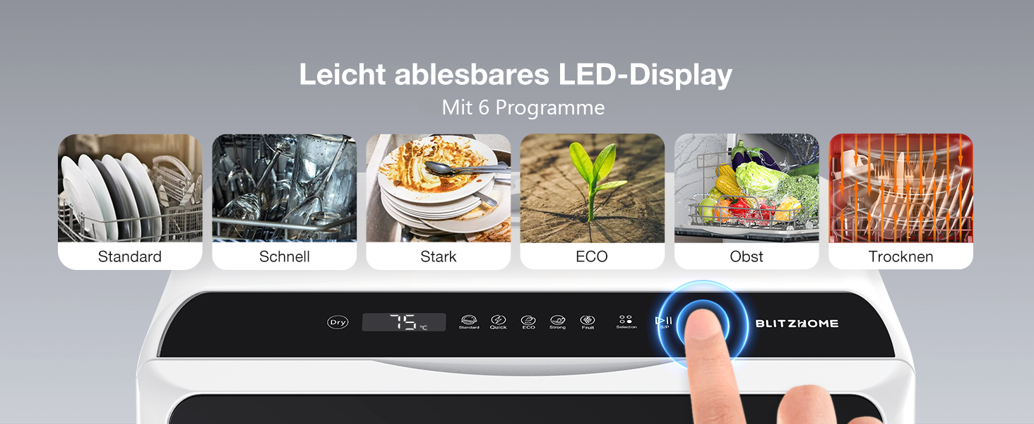 BLITZHOME Міні посудомийна машина з керуванням через додаток, 6 програм, портативна, 5л бак, з/без підключення до води, функція сушіння, для кемпінгу
