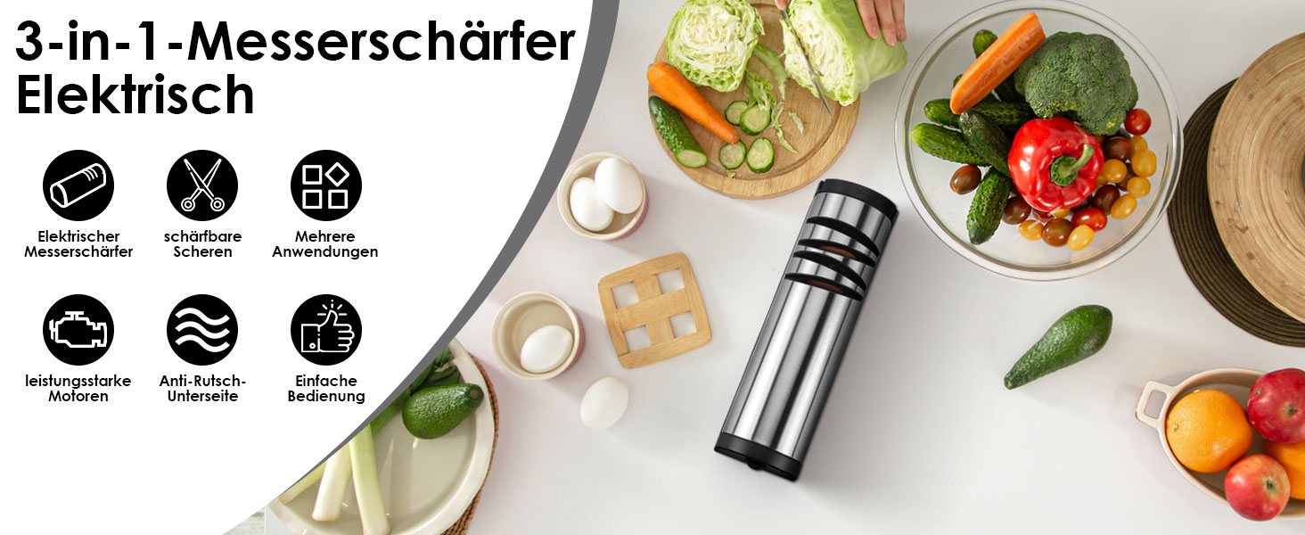 Електричний заточувач для ножів 3 в 1 з алмазним напилком для кухонних ножів, ножиць та топориків