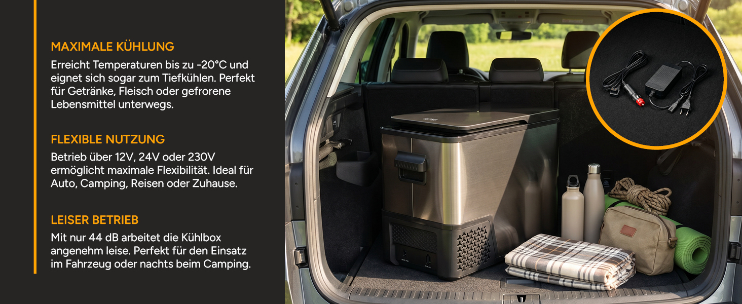 Автомобільний компресорний холодильник First Austria 38L Dark Steel (-20°C) для авто, кемпінгу та подорожей