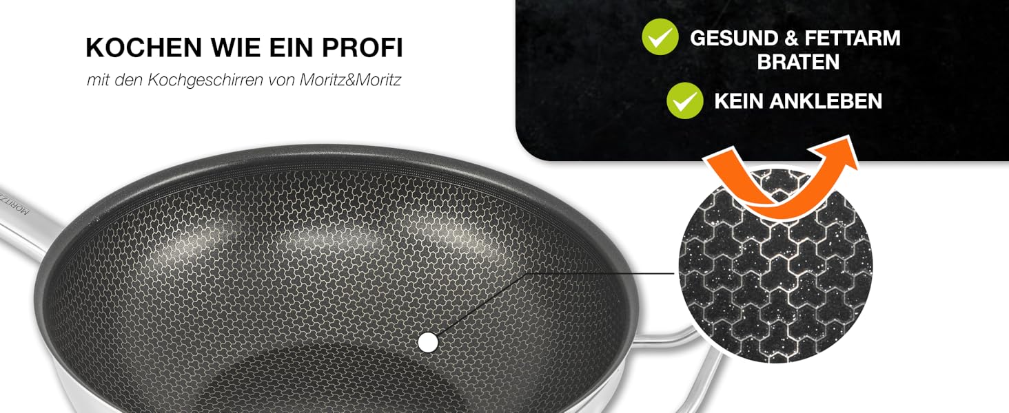 Вафельниця Moritz & Moritz з нержавіючої сталі 30 см з керамічним покриттям нового покоління - підходить для всіх типів плит - антипригарний вок з комірчастою структурою для смаження, тушкування та варіння без кришки