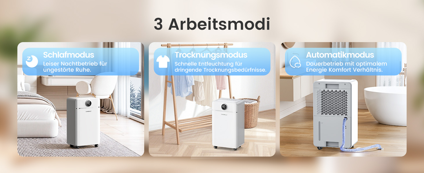 Електричний осушувач повітря CHIVALZ 12л/24г для приміщень до 120м³ (30м²), 3 режими роботи, таймер 24г, автоматична відтавлювання (білий)