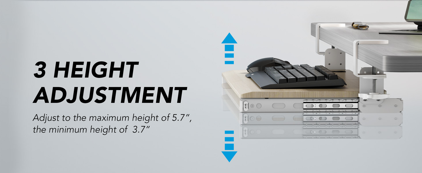 Висувна підставка для клавіатури під стіл з К-кріпленням, великого формату, стійка, ковзна, платформа для клавіатури 838 мм x 280 мм, висувна платформа, комп'ютерна шухляда для набору тексту (дуб)