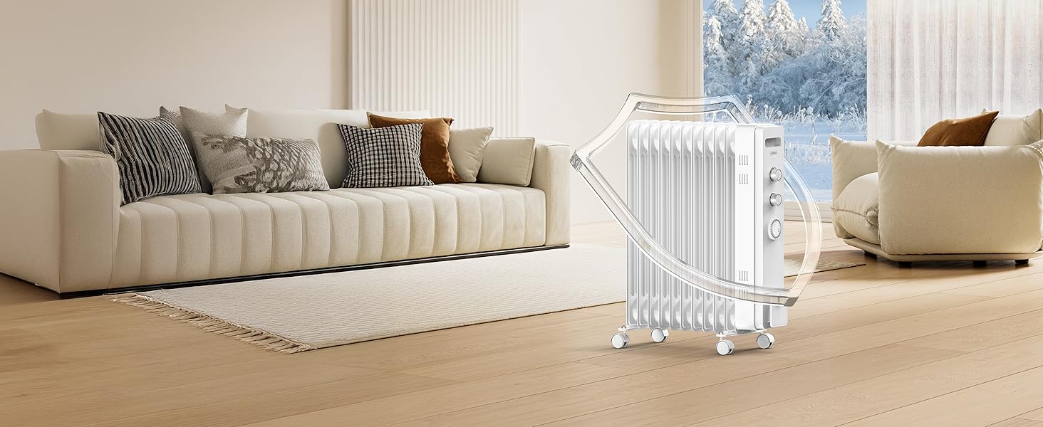 Масляний радіатор VonHaus з 11 ребрами, 2.5 кВт, з термостатом, білий - для дому та офісу