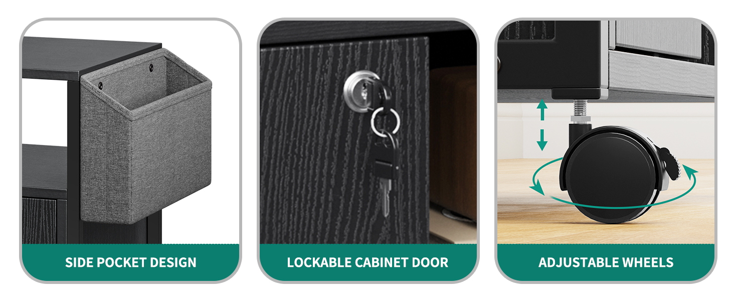 Підставка для принтера YITAHOME з розетками, роликова, з полицею та кишенями, з замком, для дому/офісу, чорна
