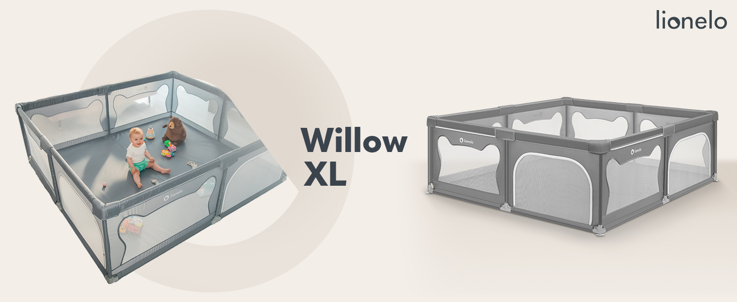 Дитячий манеж LIONELO WILLOW Beige XL, 187x207x68 см - велика площа, сітчасті стінки