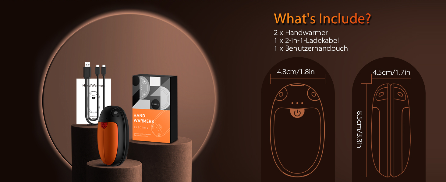 Електричні грілки для рук VTHW, набір 2 шт. - 20 годин тепла, USB, 3 температурні режими, для спорту та Raynaud's, помаранчевий