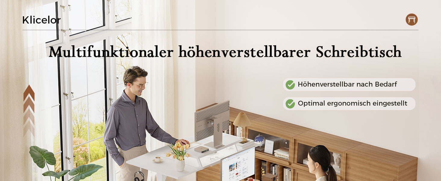 Регульований по висоті письмовий стіл Klicelor з LED-підсвіткою та розетками, 160x80 см, білий — геймерський стіл для офісу з підставкою під монітор та стільницею з 3 частин