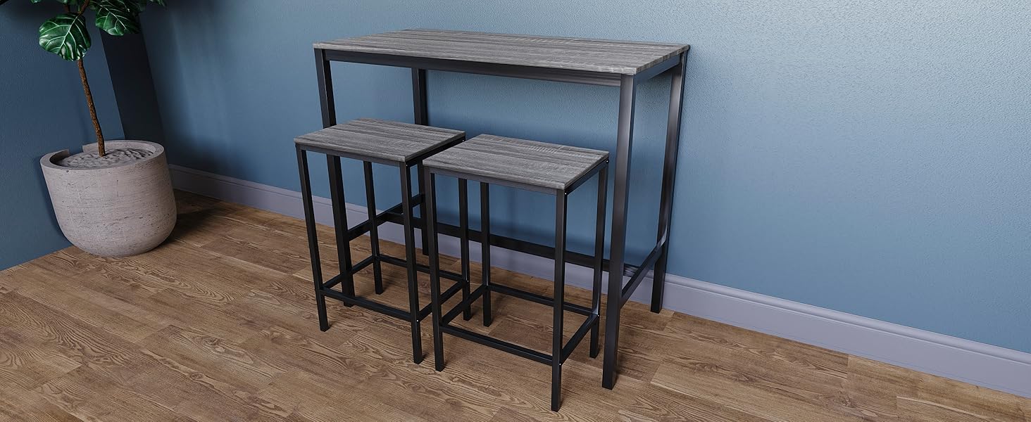 Набір барного столу Vida Designs Roslyn 2 з 2 барними стільцями. Індустріальний стиль, сталевий каркас (сірий)