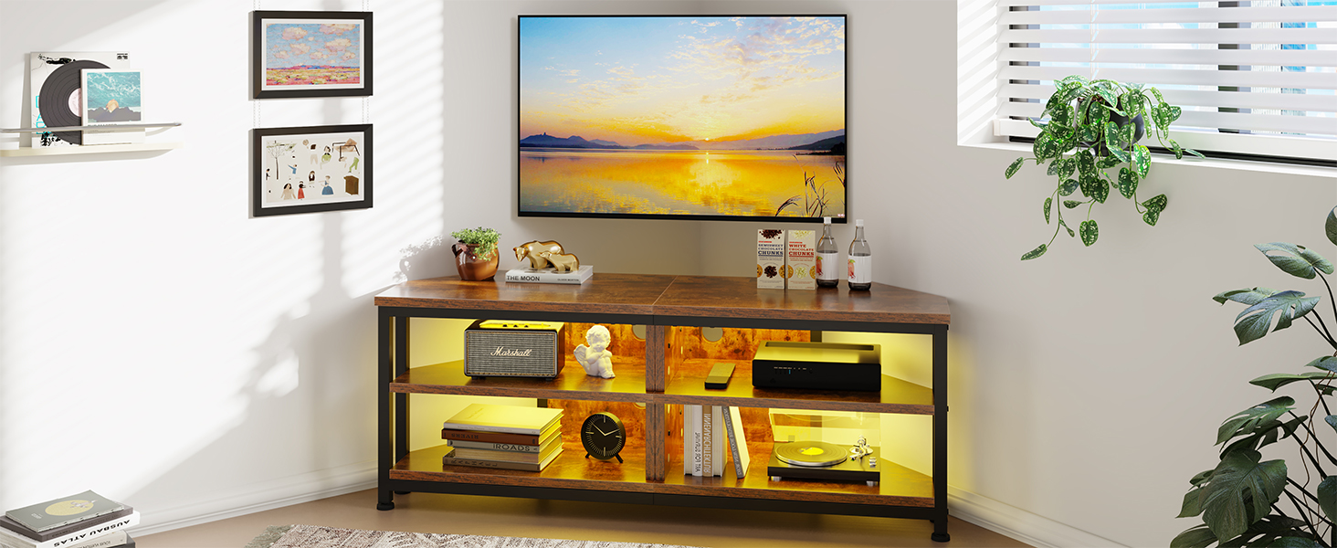 Тумба під телевізор кутова Dripex з LED підсвіткою, стиль Індастріал, дерево-метал (106x36x45.5 см)