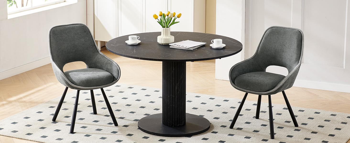 Набір з 6 обертових кухонних стільців, чорного кольору, з низькими підлокітниками, 180° оберт, автоматичне вирівнювання