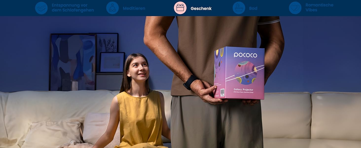 Проєктор зоряного неба POCOCO Sternenhimmel: LED-проектор галактики, планетарій для дітей та дорослих, нічник з ауророю, 2 диски, таймер, рожево-блакитний