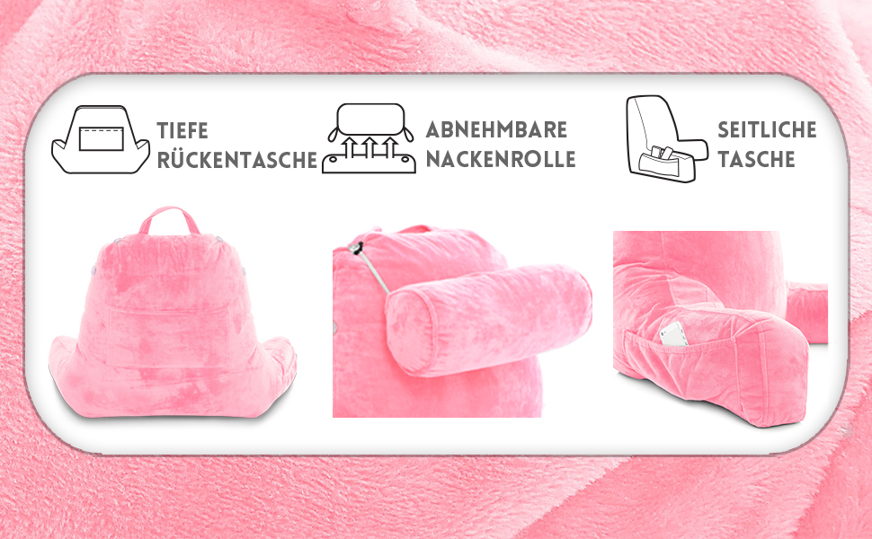 Подушка для чоловіка з підлокітниками - темно-сіра, для читання та відпочинку в ліжку, висока спинка, преміум піна пам'яті, знімний валик для шиї, оригінальна версія (світло-фіолетовий)