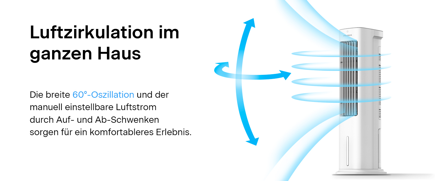 Охолоджувач повітря Pelonis з коливанням 60, очищувач повітря кондиціонера з пультом дистанційного керування 7-годинний таймер, 3 швидкості та резервуар для води 5 л