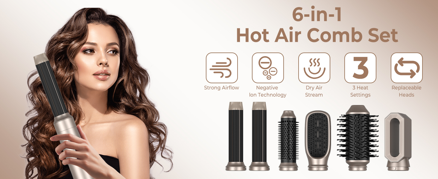 UMIGA Hairstyler 5-в-1: Фен-щітка, стайлер для волосся, випрямляч, плойка (Золотий)