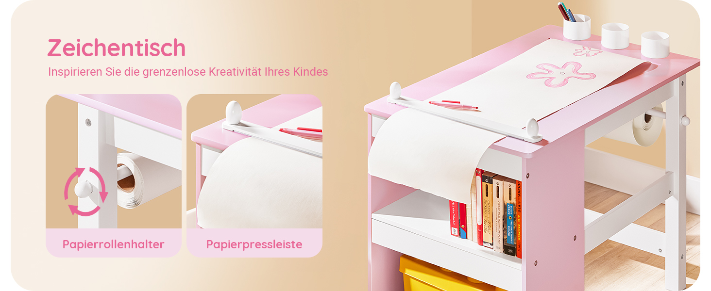 Дитячий стіл SoBuy з табуретом, комплект меблів для дитячої кімнати, ігровий та навчальний стіл для дітей, рожевий (80x66x50 см)
