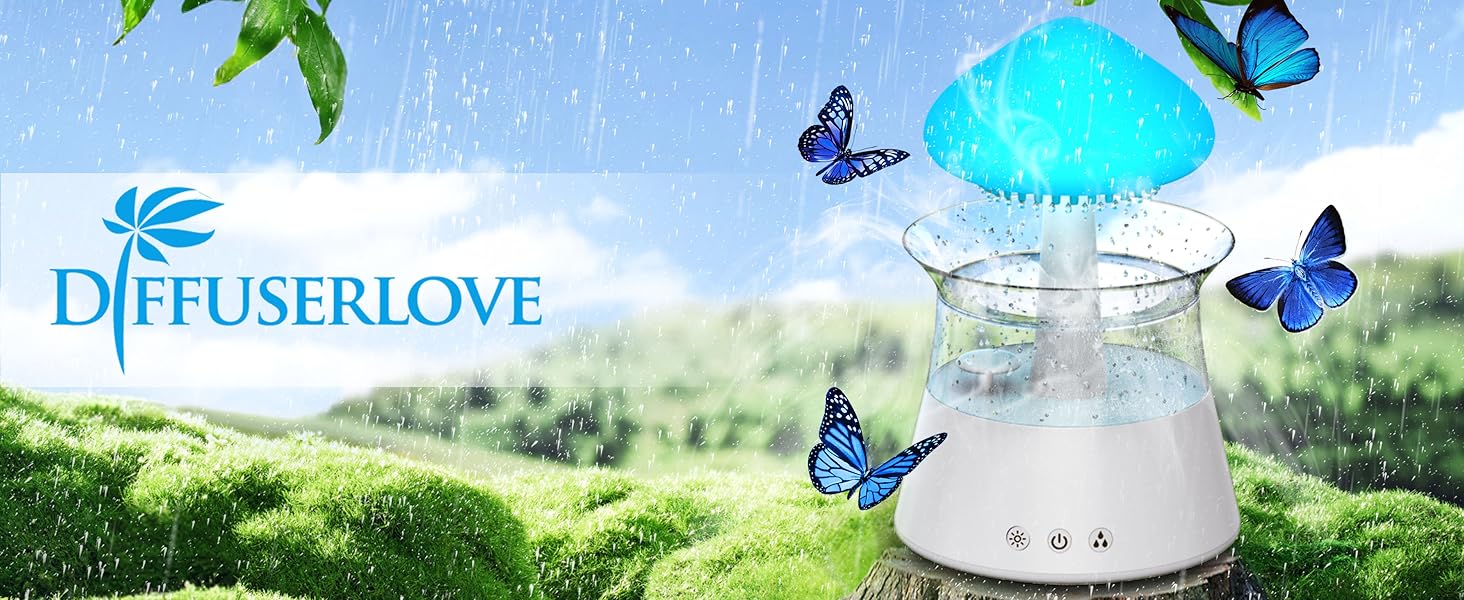 Зволожувач повітря Diffuserlove Rain Clouds з дистанційним керуванням Грибна лампа Кімнатний зволожувач повітря Спальня біла