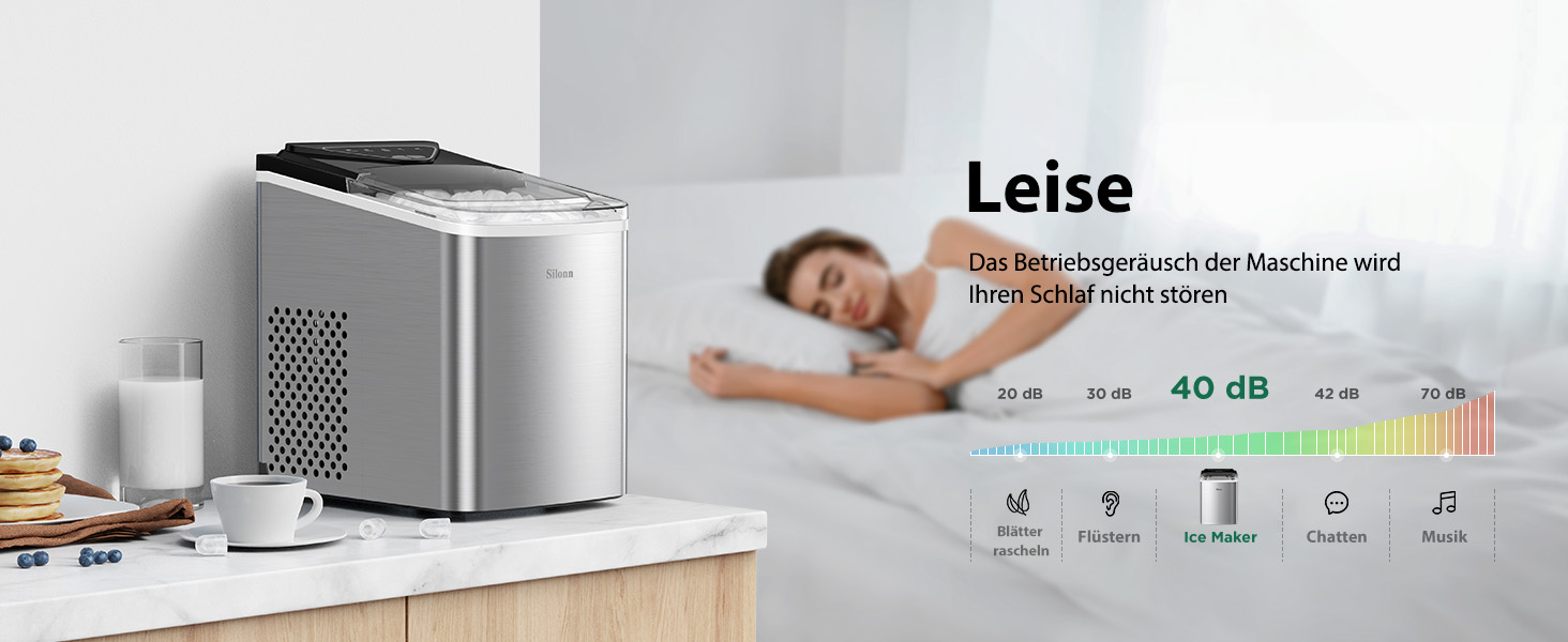 Льодогенератор Silonn IM01, 12 кг/добу, кубіки льоду, самоочищення, нержавіюча сталь