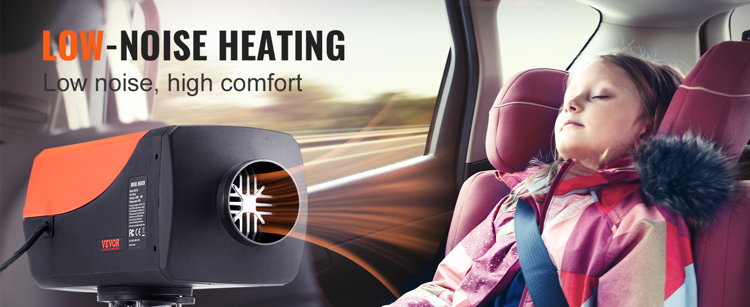 Автономний дизельний опалювач VEVOR 8 кВт, 12V, з LCD-дисплеєм та пультом ДУ, Bluetooth, 0.16-0.62 л/год, оранжевий