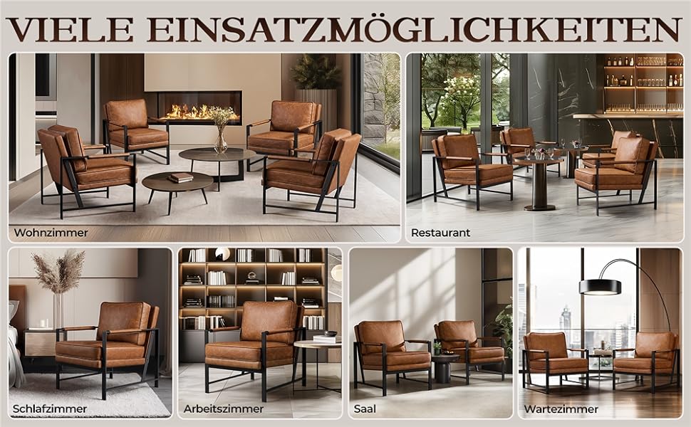 Крісло-реклакс Yaheetech з металевим каркасом та штучною шкірою, світло-коричневе