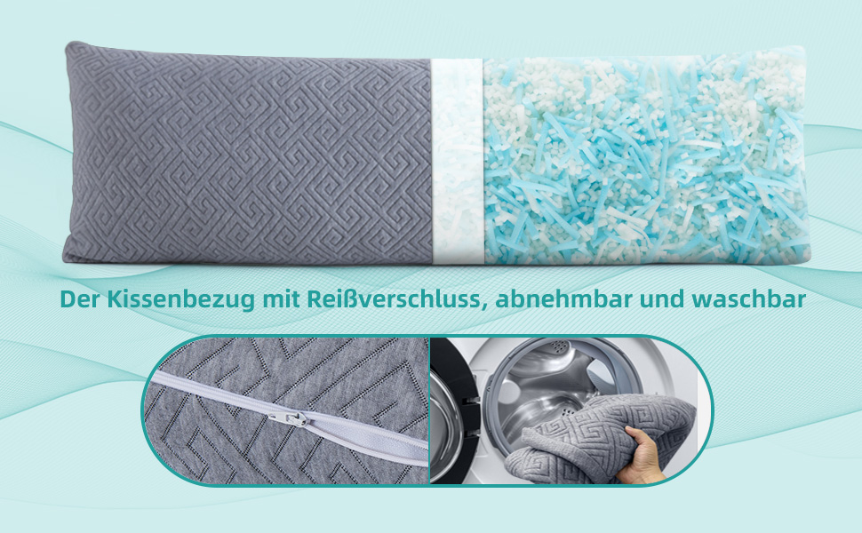 Подушка для сну на боці 39 x 137 см. Довга подушка для тих, хто спить на боці, з подрібненою піною з пам'яті. Вагітна подушка, подушка-обійми з віскоеластичної піни. Знімний чохол, регульована наповнюваність.
