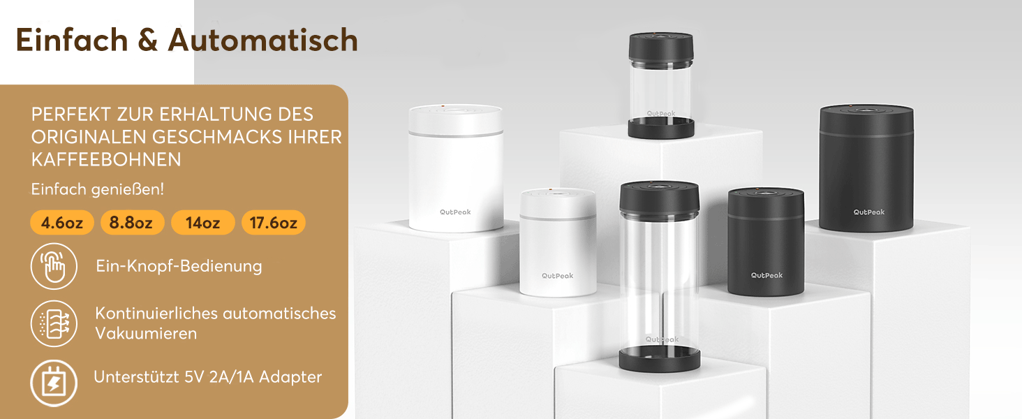 OUTPEAK Neo 2025 Kilo Auto-Vakuum-Kaffeedose: Контейнер для кави з авто-вакуумним насосом, 1,5 л, для 500 г кавових зерен, з кнопкою, з нержавіючої сталі, для бариста, подарунок (великий, матовий чорний)