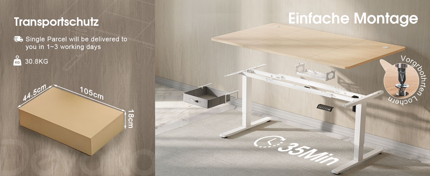 Регульований стіл Devoko: електричний, 140x80 см, з ящиками, USB-порт, органайзер для кабелів, стоячий стіл з пам'яттю, білий