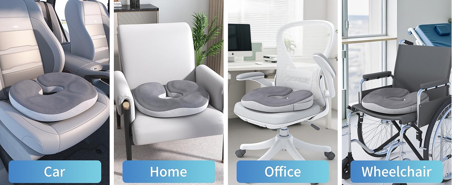 Ортопедична подушка-кільце з ефектом пам'яті Memory Foam для копчика та копчик-підтримки, пом'якшення болю при геморої, ішіасі, вагітності та післяопераційному відновленні (сіра)