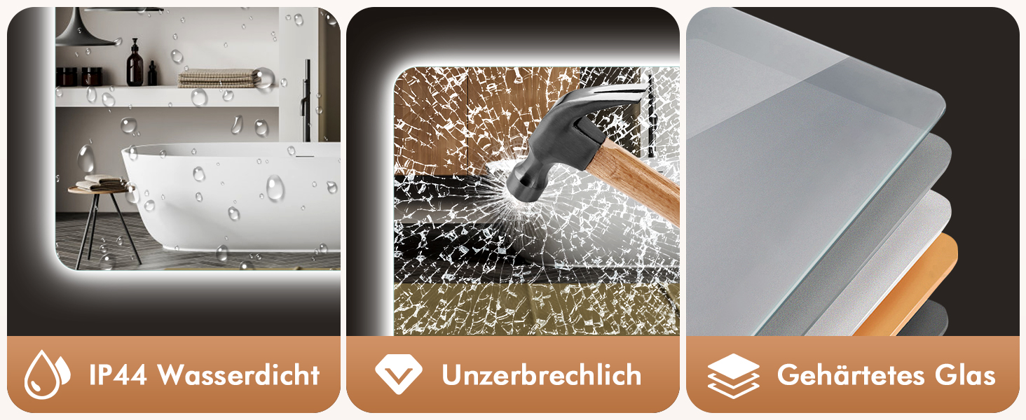 Дзеркало Bellanny LED з підсвічуванням 60 см | Настінне дзеркало для ванної кімнати, комодний дзеркало | Дзеркало для макіяжу з сенсорним вимикачем, 3 кольори світла, регульована яскравість, проти запотівання, IP44, горизонтальне/вертикальне (прямокутне - 70*50 см)