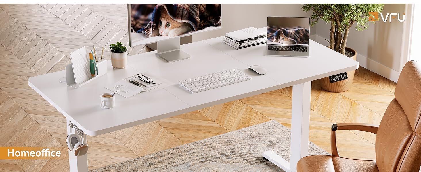 Регульований стіл за висотою з USB-C зарядкою, електричний стіл з пам'яттю, стіл для стоячи/сидячи, комп'ютерний стіл для офісу, стоячий стіл, білий Pro White Pro (білий, 140 x 60 см)