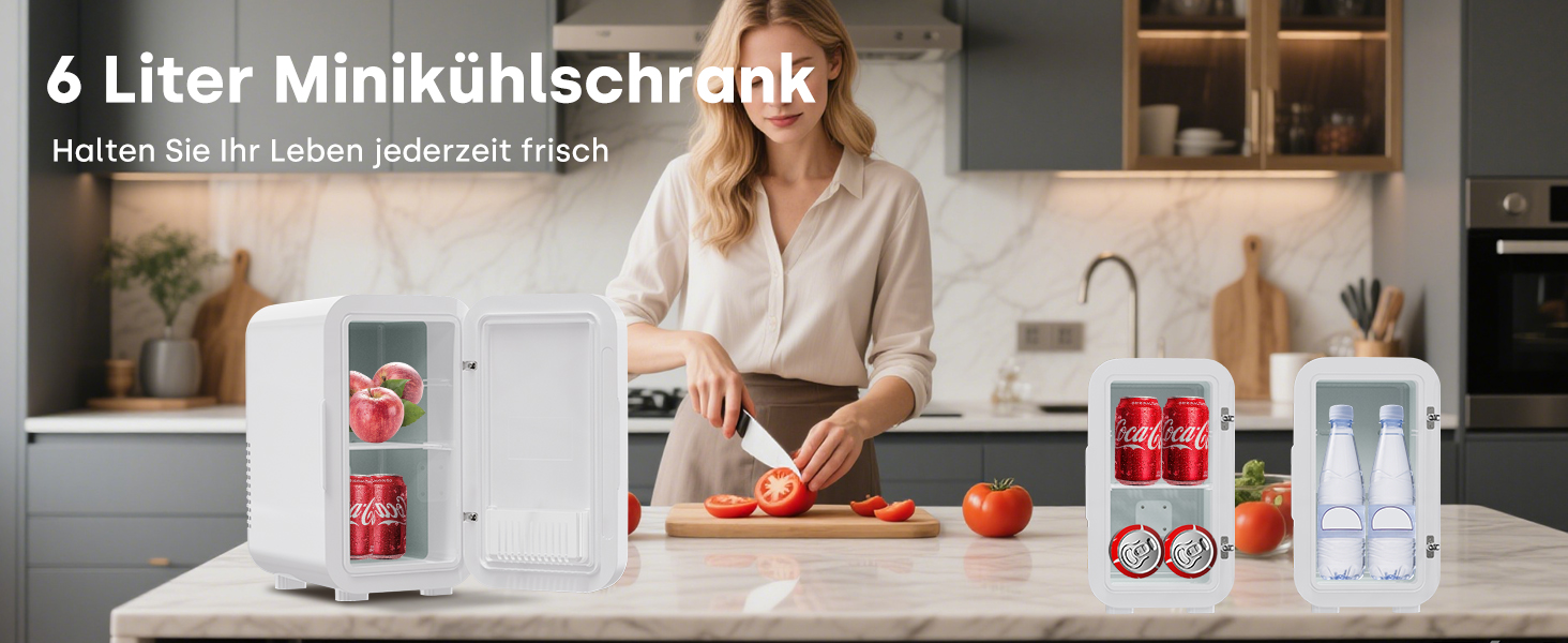 Міні-холодильник Enventor 6 л (8 банок), портативний охолоджувач та підігрівач, живлення AC/DC 12V для авто, спальні, косметики та напоїв, білий