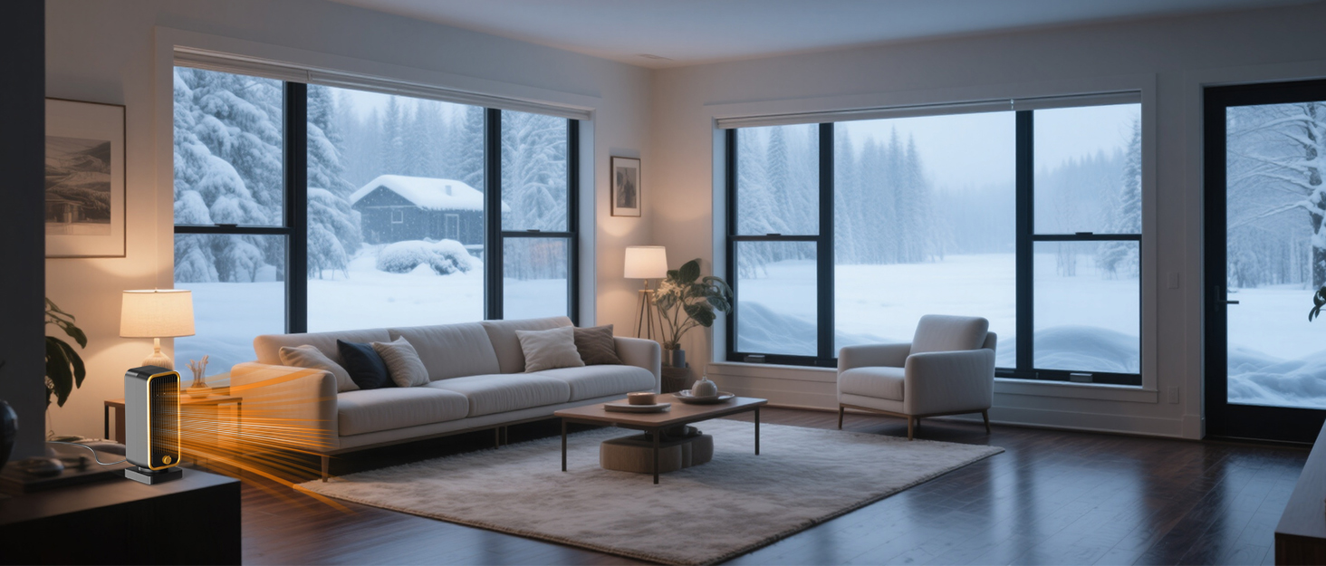 Електричний обігрівач 2000W з терморегулятором, тихий, 3 режими, PTC кераміка, швидкий нагрів, ECO режим, пульт, таймер 12H, поворот 70°, для офісу, спальні, ванної кімнати (чорний)