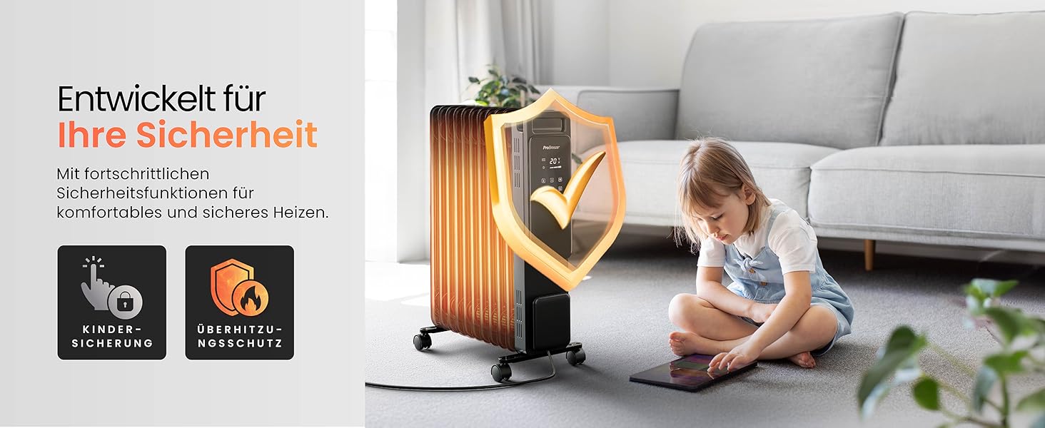 Електричний масляний радіатор Pro Breeze OmniWarm 2500W з 11 секціями, чорний - енергозберігаюча теплова панель з термостатом, таймером та захистом від перегріву