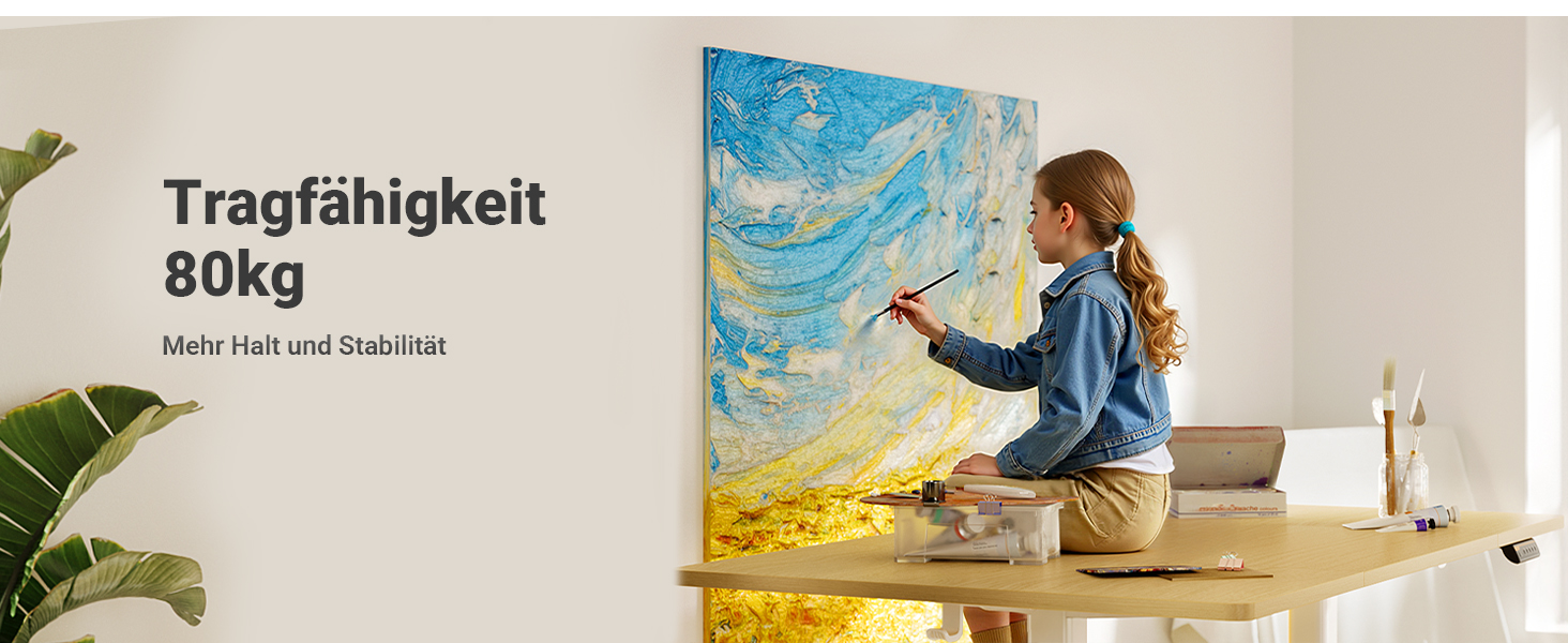 Регульований стіл Claiks з підняттям, 80 кг, 3 пам'ять, для дому/офісу, білий (180 x 80 см, бежевий)