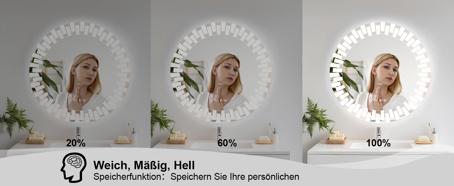 Дзеркало для ванної кімнати YOLEO з підсвічуванням, 70 см, LED, Bluetooth, сенсорне керування, захисне скло, 3 кольори світла