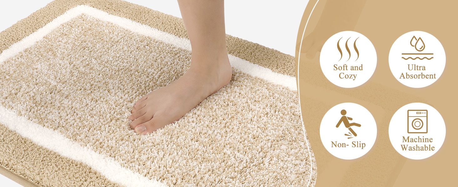 Набір килимків для ванної кімнати Pauwer: м'який килимок з високим ворсом, килимок для душу, килимок для туалету, машинне прання, антиковзаючі, (бежевий, 45 x 65 + 45 x 120 + 50 x 60 см)