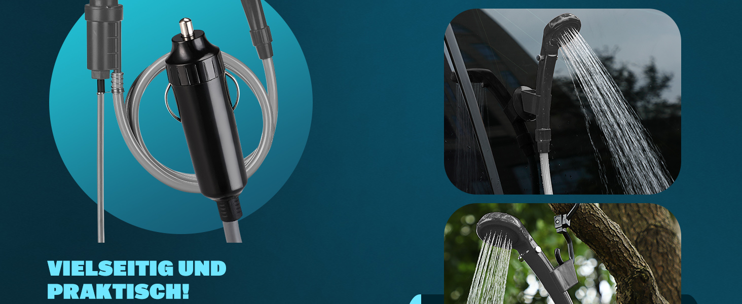 Monzana® Переносна кемпінгова душ з насосом 12V, KFZ-адаптер, сумка для зберігання, 2м шланг, 5м кабель, для авто, собак, саду, антрацит