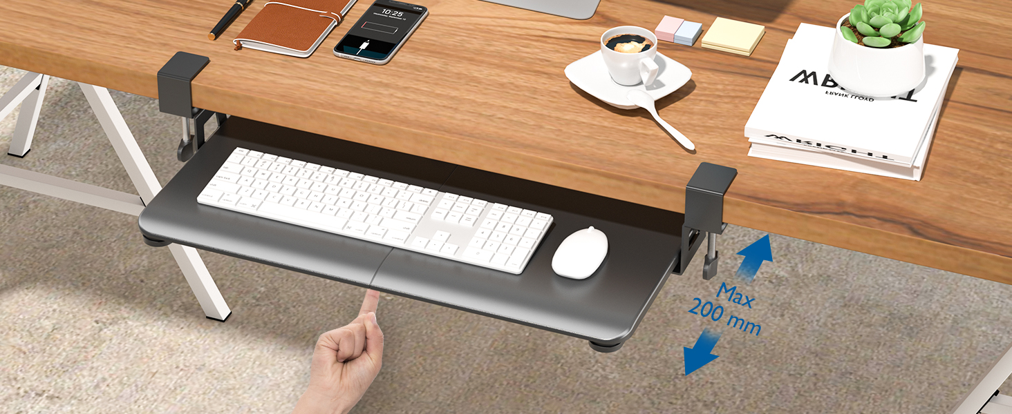 Підставка для клавіатури BONTEC під стіл, висувна з К-подібною фіксацією, великого формату, стійка, висувна, 650(760мм) x 300 мм, вінтажно-коричнева, ДСП