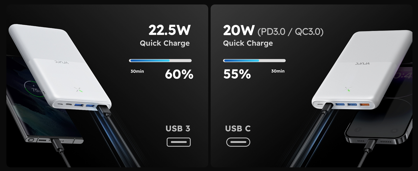 Виходи, 3 входи, швидка зарядка, білий, 30000mAh 22.5W, 4