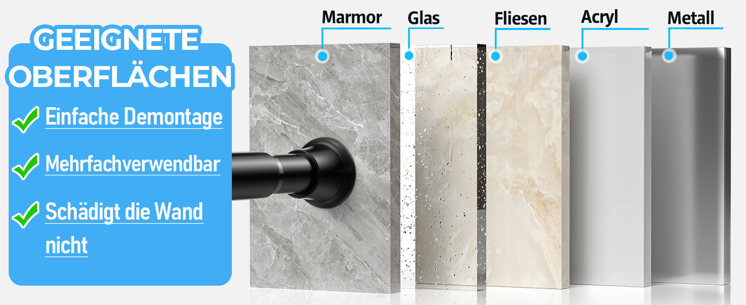 Набір з 2 штук штанги для карниза без свердління, 76-165 см. Підходить для душу, вікна, кухні, шафи. Чорний колір.