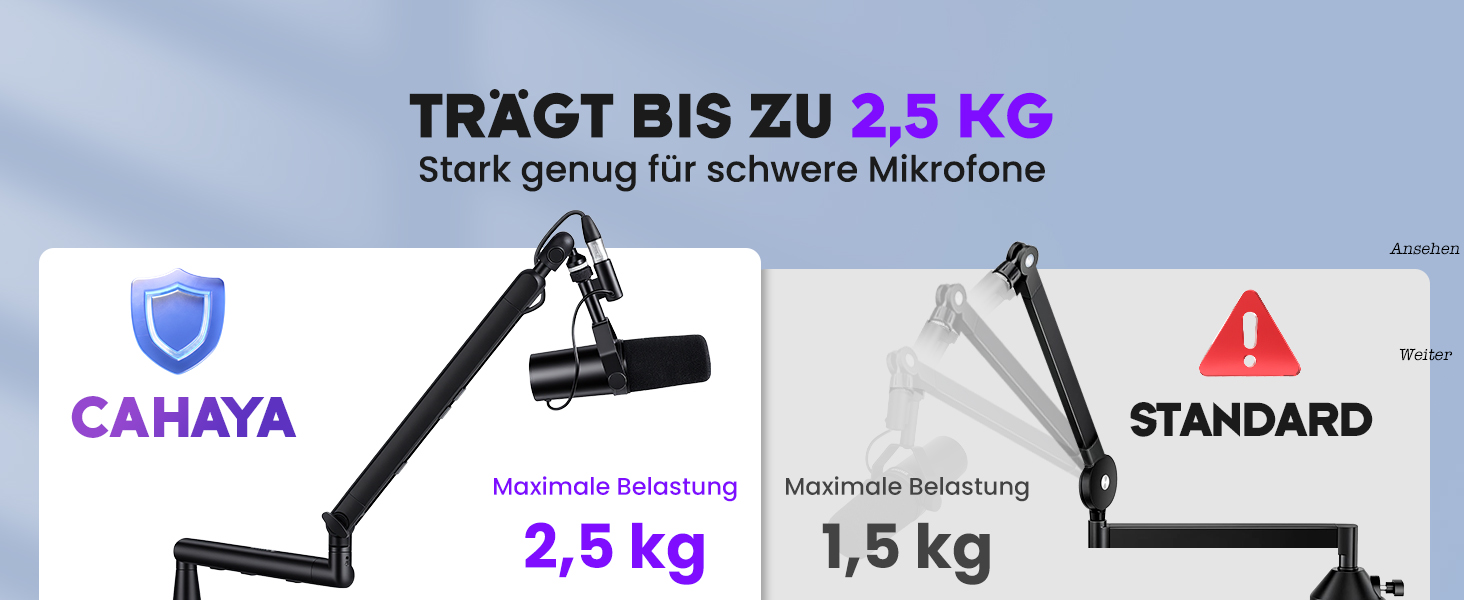 CAHAYA Мікрофонний стійкий кронштейн Boom Arm Professional: Регульований мікрофонний кронштейн з подовжувачем, низькопрофільний дизайн для стрімінгу та запису, вантажопідйомність до 2.5 кг