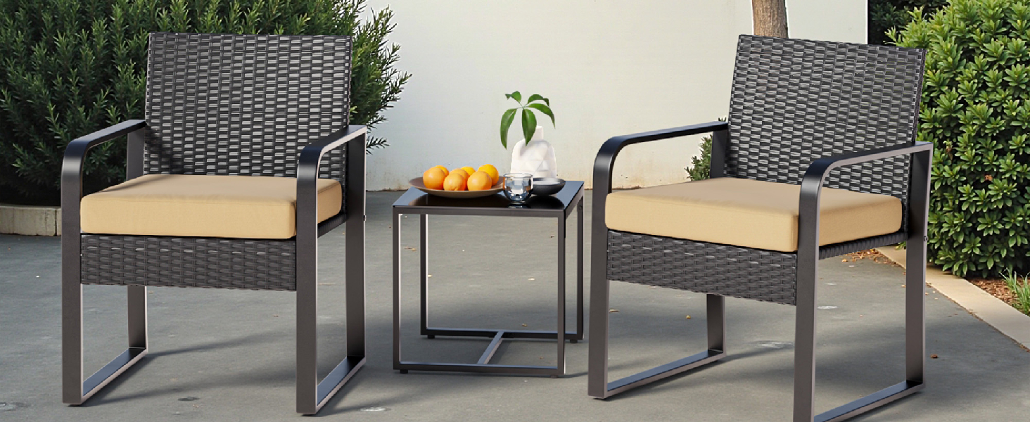 Набір садових меблів Bealife з ротангу для балкона, тераси, двору (2 місця), бежевий