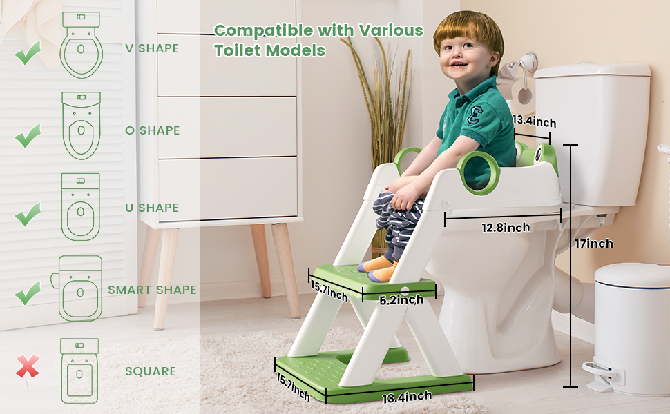 Унітаз-сходинки для дітей COOSEYA Frosch з тренувальним сидінням, зелений