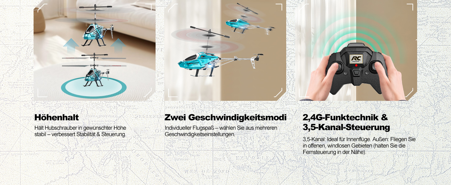 RC Гелікоптер XIKOTEC на радіокеруванні з 2 акумуляторами, LED підсвічуванням, автоматичним злетом/посадкою - іграшка для хлопчиків від 8 років, синій