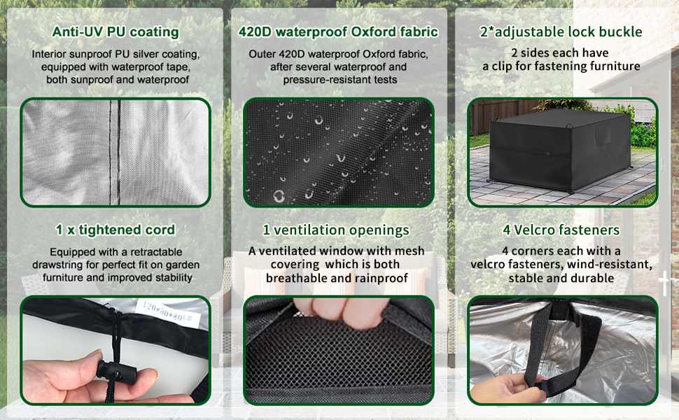 Водонепроникний чохол для садово-патіо меблів 200*160*70 см. Захисна накривка для саду, 420D Oxford, PU, анти-UV, зимова, з вентиляцією. Підходить для садових столів та меблевих наборів.