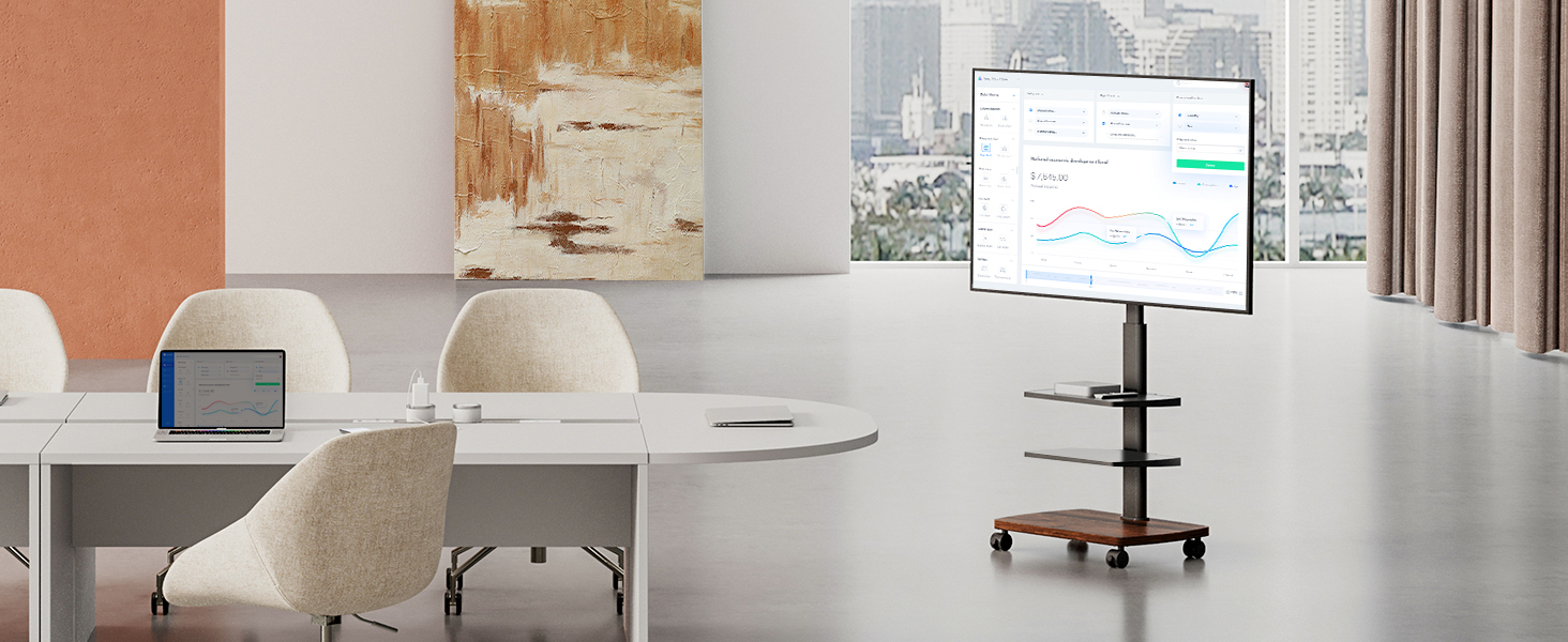 Підставка для телевізора мобільна з поличками Holzablage 32-65 дюйми, чорний/вінтажний коричневий, до 40 кг, VESA 400x400