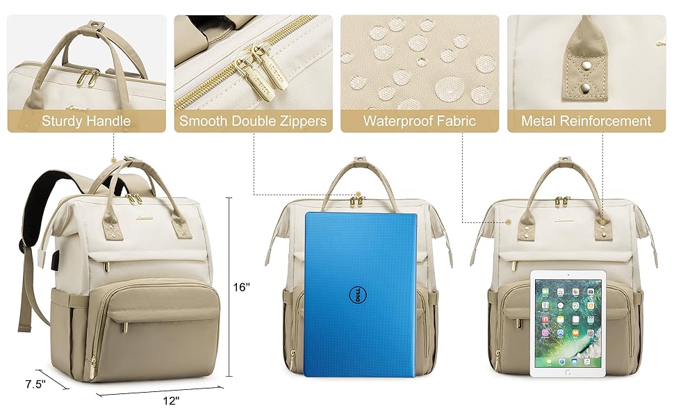 Рюкзак для ноутбука LOVEVOOK для жінок, великий шкільний рюкзак для підлітків, рюкзак ручної поклажі, водонепроникний дизайн, дихаючі плечові ремені, для університету, школи та подорожей, бежево-сірий (17 дюймів, B- Beige Khaki)