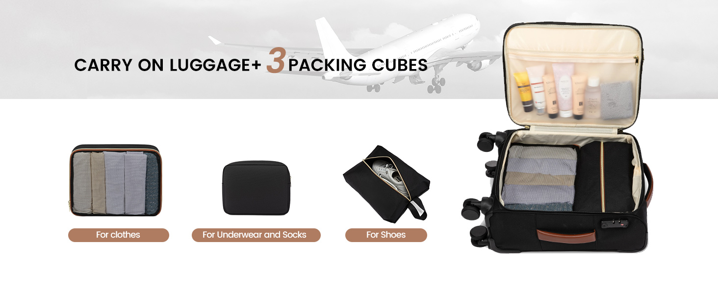 LOVEVOOK Набір валіз ручної поклажі: ручна валіза, середнього розміру, 20 дюймів, з відділенням для ноутбука 17 дюймів, легка, для жінок, подорожі, ділові поїздки, чорний, білий, коричневий