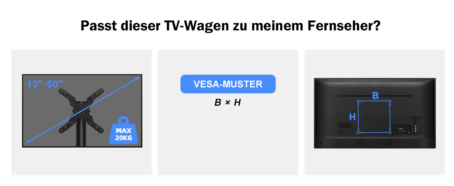 Підставка для телевізора XINLEI, телевізійна візок для телевізорів 13-50 дюймів, регульована висота, кут нахилу 30°, з колесами, VESA 200x200 мм, ML1350